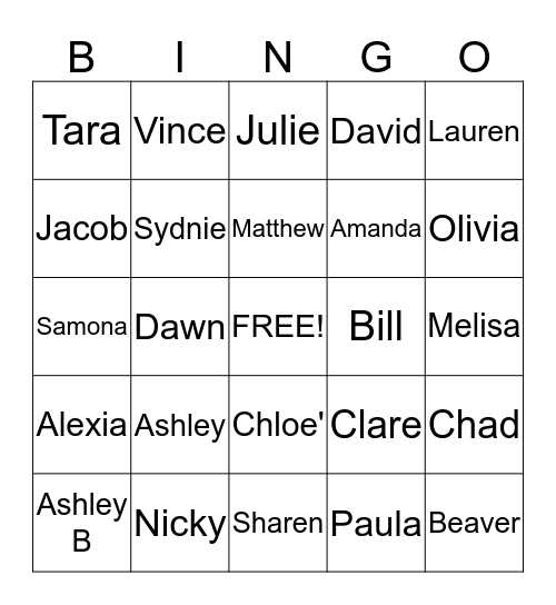 Odle Family Bingo Card