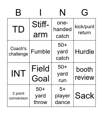 Superbowl bingo Card
