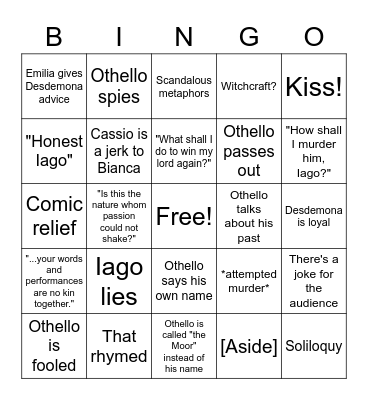 Othello Bingo card" Bingo Card