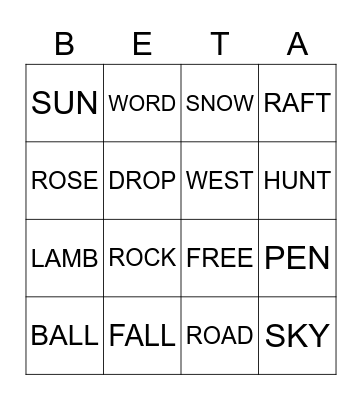 Beta Board 2 Bingo Card