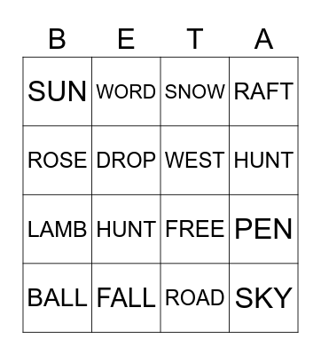 Beta Board 3 Bingo Card