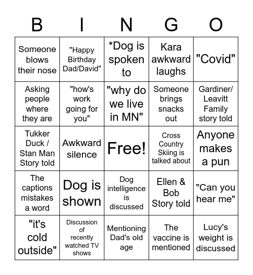 Dad's Birthday Bingo Card