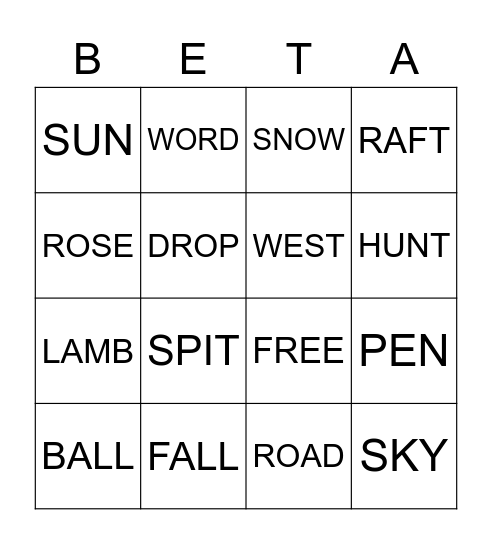 Beta Board Bingo Card