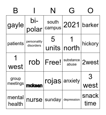 south campus Bingo Card