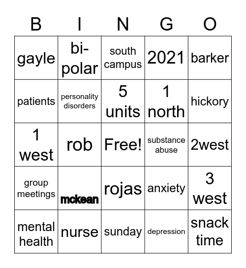 south campus Bingo Card