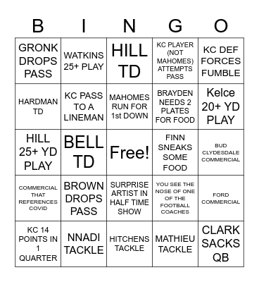 Super Bowl LV Bingo Card