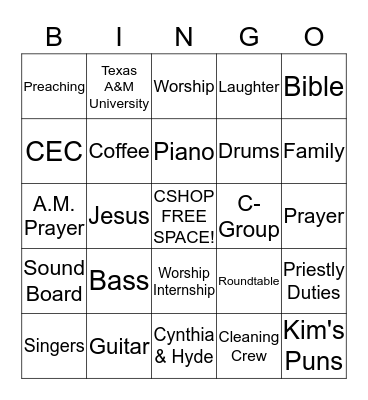 CSHOP BINGO Card