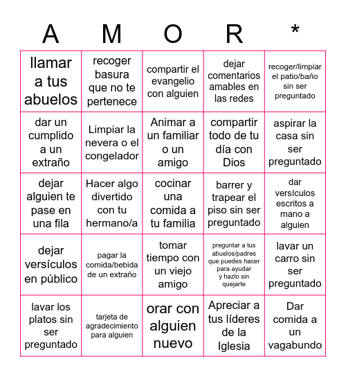 **LOVE MONTH Spanish 2021** Bingo Card