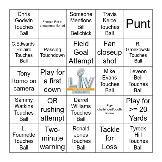 Super Bowl - Game Bingo Card