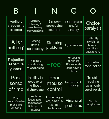 The ADHD Bingo Card