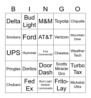 Super Bowl Sunday Bingo Card