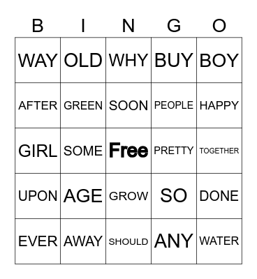 UNIT 3 SIGHT WORD BINGO Card