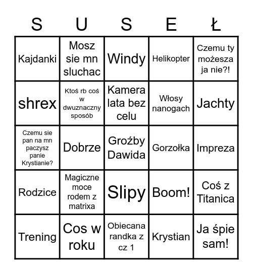 Zabijcie mn ;-; Bingo Card