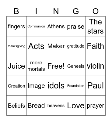 Church Bingo Card