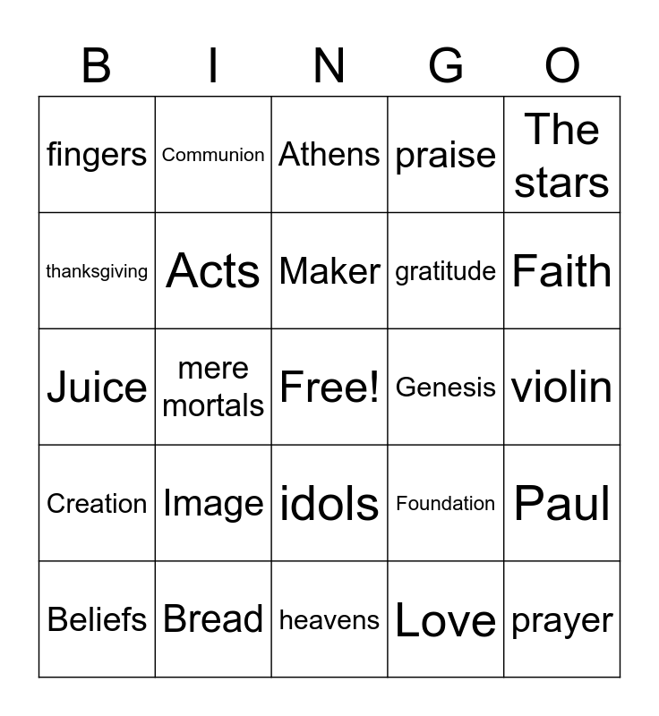 church-bingo-card