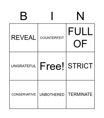 ENGLISH BINGO Card