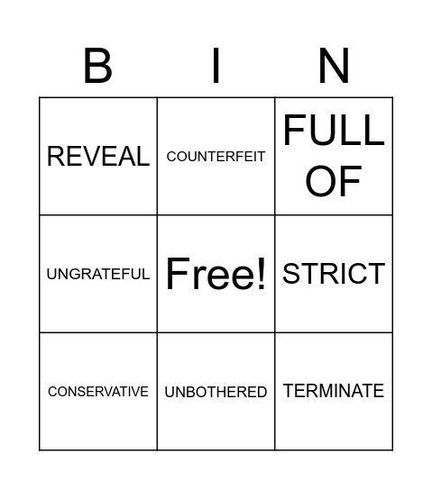 ENGLISH BINGO Card