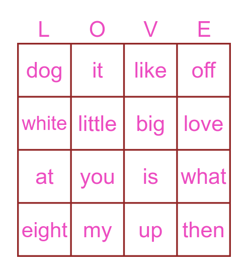 Valentine's Bingo Card