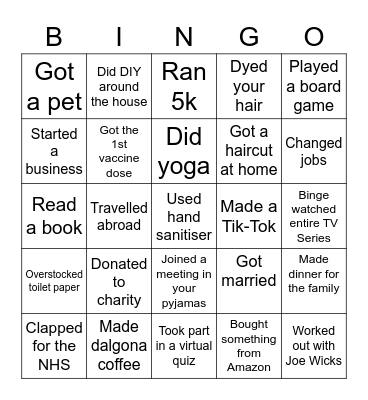 Lockdown Bingo Card