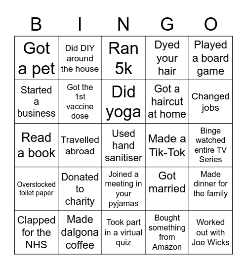 Lockdown Bingo Card