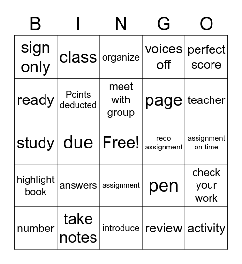 Classroom Essentials Bingo Card