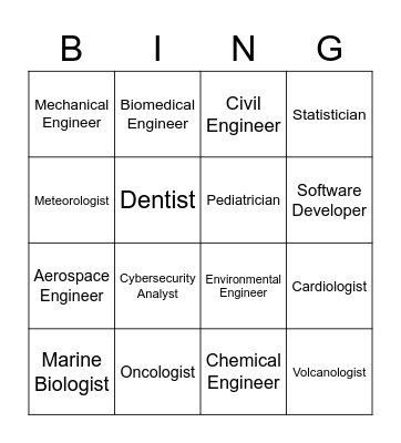 STEM Careers Bingo Card