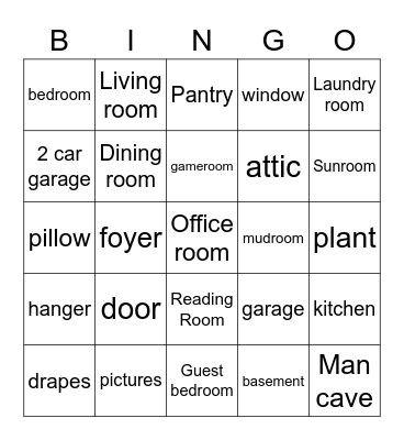 House, Rooms in a House, Bedroom Bingo Card