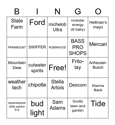 Super Bowl 2021 Bingo Card