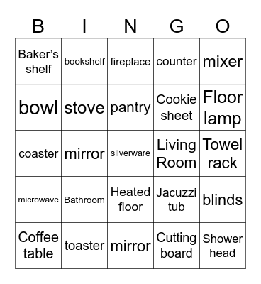 Living Room, Kitchen, Bathroom Bingo Card