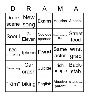 K Drama Bingo Card