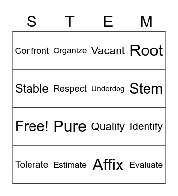 Morphology Bingo Card