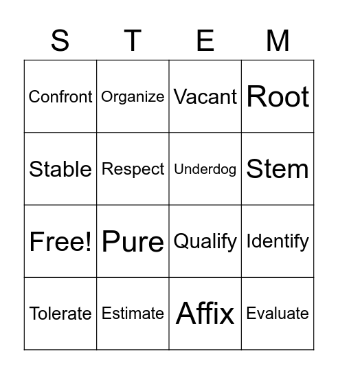 Morphology Bingo Card