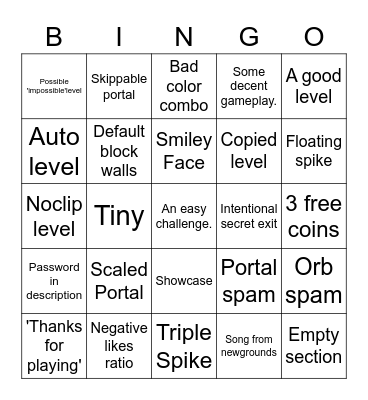 GD: Recent Level Bingo Card