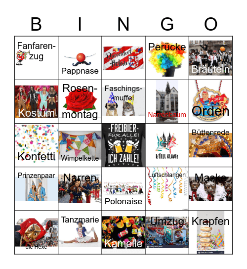 Fasching, Fastnacht, Karneval Bingo Card