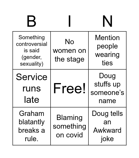 Dedication Sunday Bingo Card