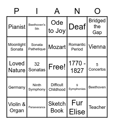 Beethoven Bingo Card