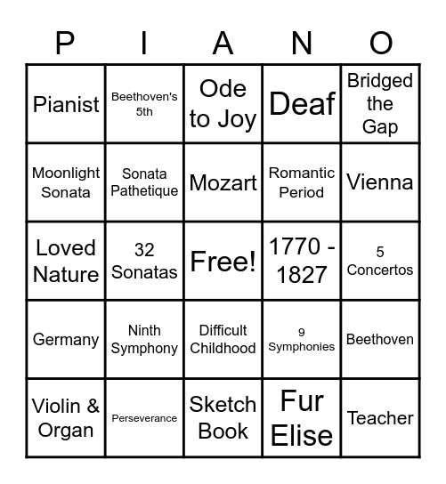 Beethoven Bingo Card