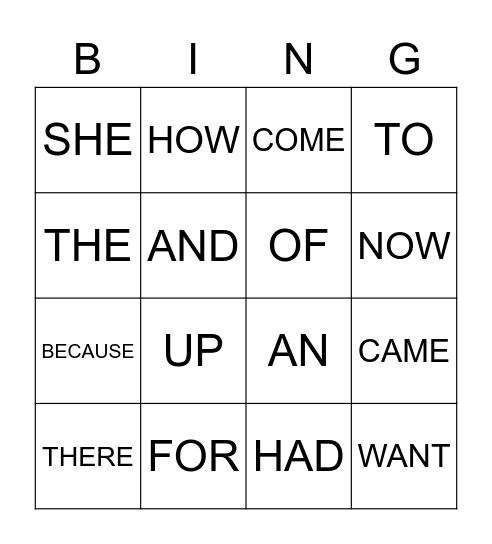 HEART WORD BINGO - A Bingo Card