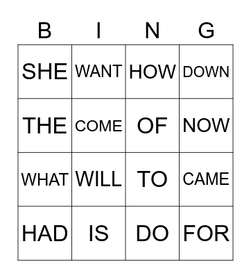 HEART WORD BINGO - A Bingo Card