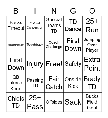 Superbowl LV Bingo Card