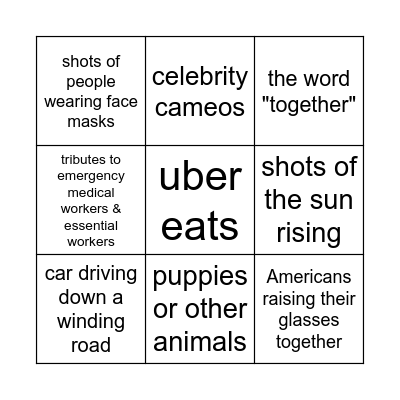 Commercials Bingo Card