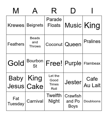 MARDI GRAS Bingo Card