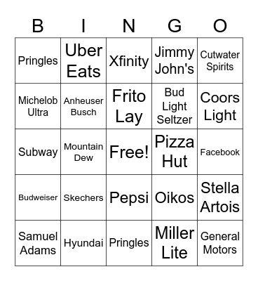 SUPER BOWL 55 COMMERCIAL BINGO Card