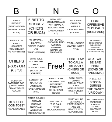 SUPER BOWL LV Bingo Card