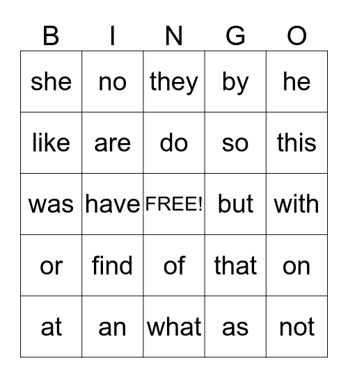 Sight Words Bingo #2 Bingo Card