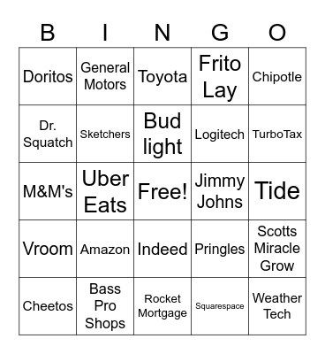 Super Bowl Commercial Bingo! Bingo Card