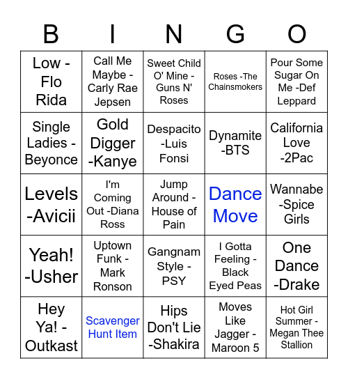 Musical Bingo Card