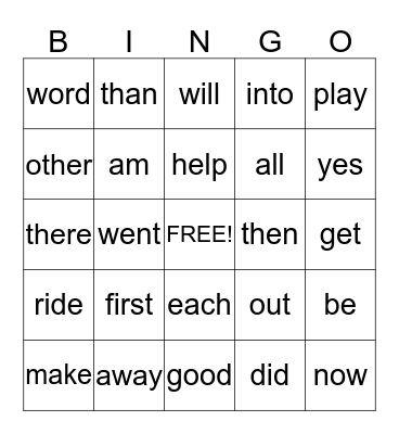 Sight Words Bingo #3 Bingo Card