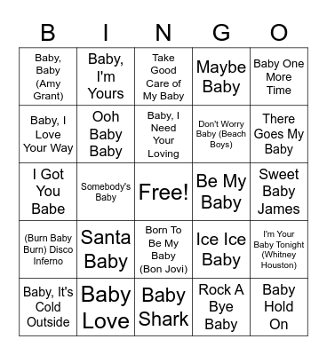 "Baby" Song Bingo Card