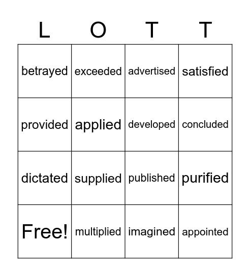 Suffix -ed WS 17 & 19 Bingo Card